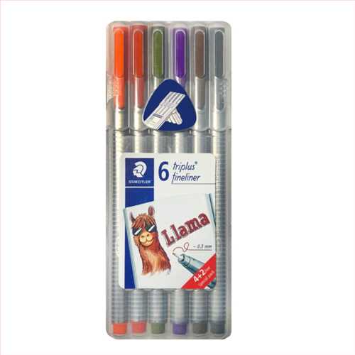 بسته 6 رنگ روان نویس تریپلاس مدل Triplus fineliner Liama (رنگهای نارنجی،قهوای روشن ،قهوهای تیره،سبز ارتشی،بنفش،طوسی) استدلر 