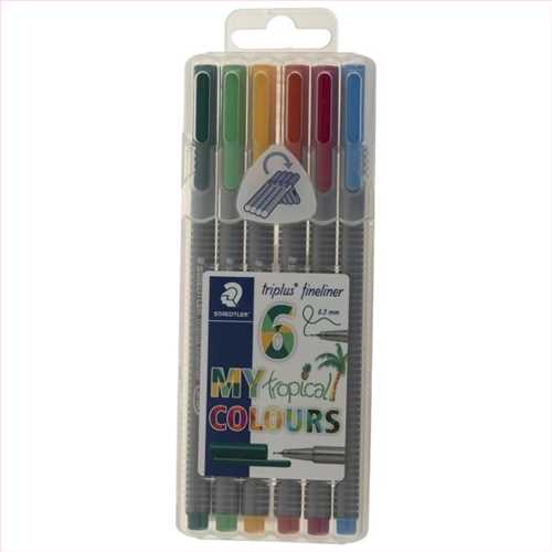 بسته 6 رنگ روان نویس تریپلاس مدل MY tropical colours ( رنگهای آبی آسمانی،سبز تیره،سبزروشن،زرد،نارنجی،سرخابی) استدلر 