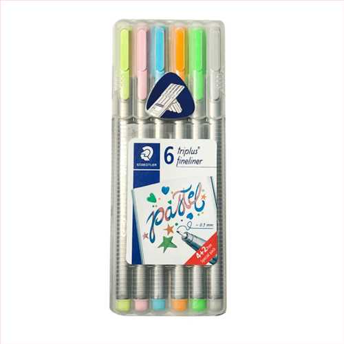 بسته 6 رنگ روان نویس تریپلاس مدل Triplus Pastel Colours (رنگها ی پاستلی (ملایم) (سبزکمرنگ،صورتی،آبی،نارنجی،سبزاصلی،طوسی)  استدلر 