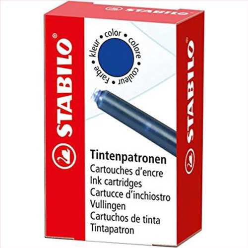 کارتریج فشنگ پایه کوتاه آبی(مناسب برای خودنویس و روان نویس های کارتریجی) بسته 6 عددی استابیلو  