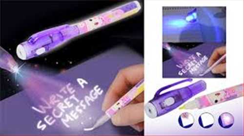خودکار (ماژیک) جادویی نامرئی به همراه چراغ ماورابنفش و باتری جیان جیان