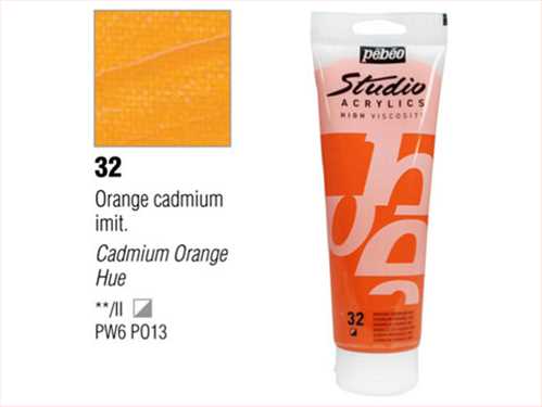 رنگ اکریلیک 250 میل نارنجی کد رنگ 32 مدل استدیو پ ب او pebeo 32  cadmium orange hue Acrylics 250 ml