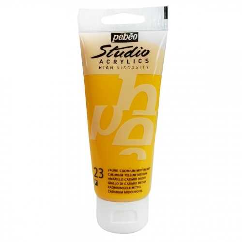 رنگ اکریلیک 250 میل زرد مدیوم کد رنگ 23 مدل استدیو پ ب او pebeo 23 cadmium yellow medium Acrylics 250 ml