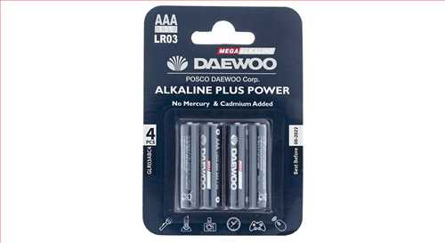 بسته 4عددی باتری نیم قلمی AAA مدل آلکالاین (Alkaline plus Power) دوو 