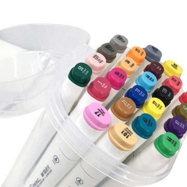 بسته  ماژیک 24 رنگ حرفه ای راندو دو سر، یک سر تخت ، یک سر براش، جعبه طلقی کد 701 لاینری