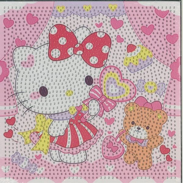 نقاشی الماسی بوم دار مربع 20×20  طرح  کیتی و خرسی