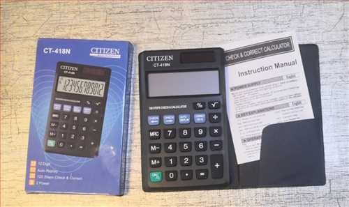 ماشین حساب جیبی ، مدل cT418N چهارعمل اصلی و ضرب ،12 زقم ، کیف دار رنگ مشکی سیتیزن 