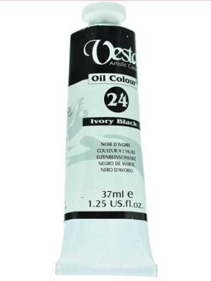 رنگ روغن 37 میل تیوپی مشکی (سیاه) آی وری بلک (ivory black) کد رنگ 24 ( vesta oil colour ivory black 37 ml) وستا