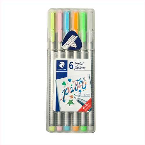 بسته 6 رنگ روان نویس تریپلاس مدل Triplus Pastel Colours (رنگها ی پاستلی (ملایم) (سبزکمرنگ،صورتی،آبی،نارنجی،سبزاصلی،طوسی)  استدلر