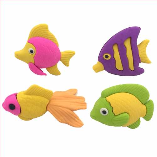 بسته پاک کن فانتزی طرح ماهی (4 تکه) (Fish eraser set YZ1303)