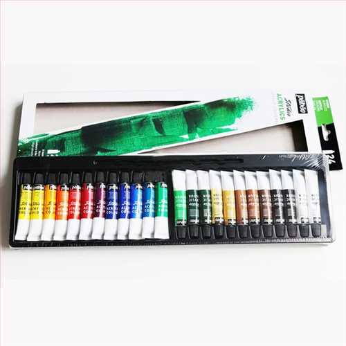 بسته 24 رنگ اکریلیک تیوپی 12 میل جعبه مقوایی پ ب او استدیو pebeo studio acrylics colours