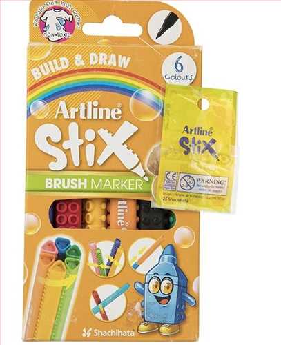 ماژیک رنگ آمیزی براش 6 رنگ  لگویی آرتلاین Artline sticks brush marker 6 colours ETX-F