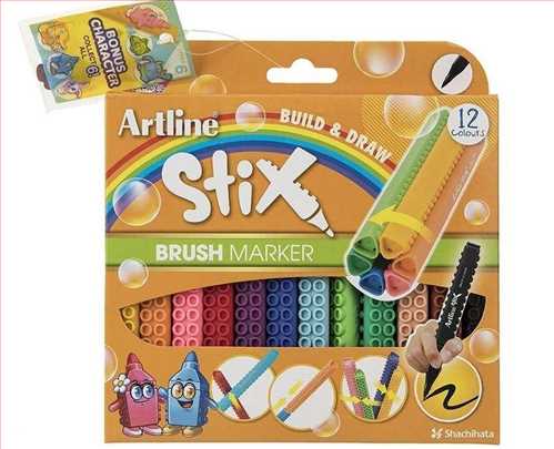 ماژیک رنگ آمیزی براش 12رنگ  لگویی آرتلاین Artline sticks brush marker 12colours ETX-F