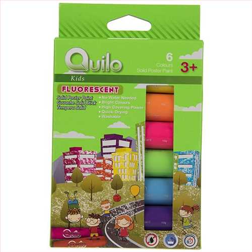 گواش جامد6 رنگ  (رنگ پوستر) سری کیدز مدل فلورسنت  پیچی کویلو Quilo Kids Series Fluorescent 6 Color Solid Poster Color