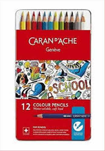 مداد رنگی آبرنگی 12 رنگ جعبه مقوایی  مدل اسکول (Crandach 12 colour pencils water -soluble soft lead) کرن داش