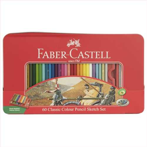 مداد رنگی 60 رنگ جعبه فلزی مدل کلاسیک اسکچ (Faber castell classic colour pencil sketch set) فابر کاستل