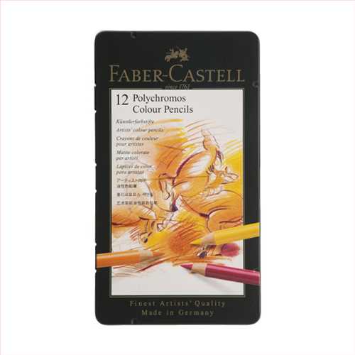 مداد رنگی 12 رنگ جعبه فلزی مدل پلی کروموس (Faber-Castell Polychromos 12 Color Pencils) فابر کاستل