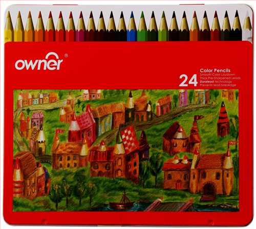 مداد رنگی 24 رنگ جعبه فلزی (Owner 24 colour pencils) اونر