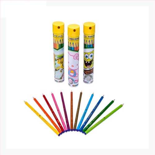 مداد رنگی 12 رنگ فلزی استوانه ای تراش دار (PARSMEDAD 12 COLOUR PENCILS) پارس مداد