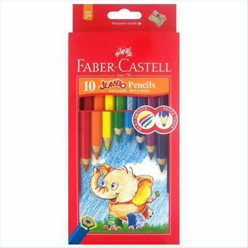 مداد رنگی 10 رنگ جامبو شش وجهی همراه تراش مخصوص (FABERCASTELL 10 COLOUR JUMBO PENCILS) فابر کاستل