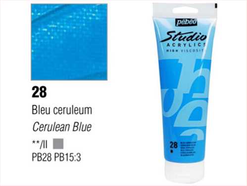 رنگ اکریلیک 100 میل آبی کد رنگ 28 مدل استدیو پ ب او pebeo 28 cerulean blue Acrylics 100 ml