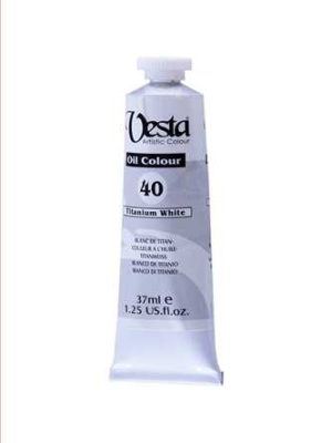 رنگ روغن 37 میل تیوپی سفید تیتانیوم وایت (titanium white) کد رنگ 40 (vesta oil colour titanium white 37 ml) وستا