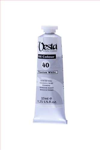 رنگ روغن 37 میل تیوپی سفید تیتانیوم وایت (titanium white) کد رنگ 40 (vesta oil colour titanium white 37 ml) وستا