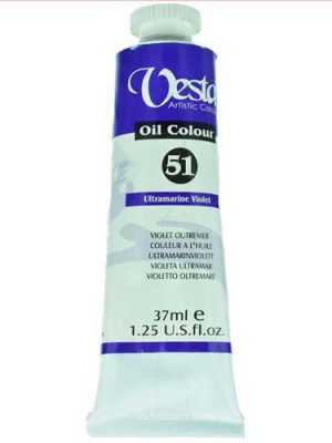 رنگ روغن 37 میل تیوپی آبی آلترامارین ویولت (ultramarine violet) کد رنگ 51  (vesta  oil colour ultramarine violet 37 ml) وستا