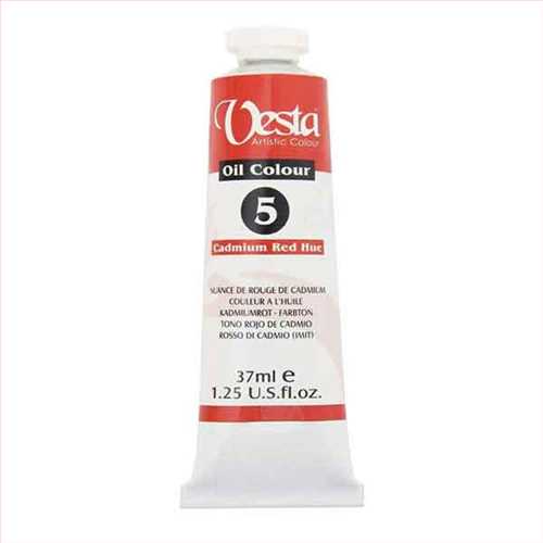 رنگ روغن 37 میل تیوپی قرمز کادمیوم رد هیو (cadmium red hue) کدرنگ 5 ( vesta oil colour cadmium red hue 37 ml) وستا