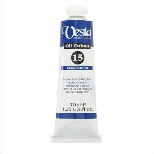 رنگ روغن 37 میل تیوپی آبی کبالت بلو هیو (cobalt blue hue) کدرنگ 15  (vesta oil colour cobalt blue hue 37 ml) وستا