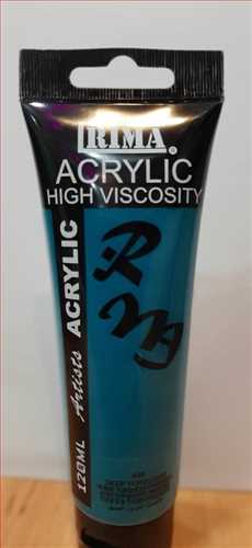 رنگ اکریلیک 120 میل آبی (دیپ تورکویس) کد رنگ 490 مدل LA120 (Rima high viscosity deep turquoise Acrylic) ریمانو