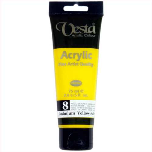 رنگ اکریلیک 75 میل زرد (کادمیوم یلو پل هیو) کد رنگ 8 (VESTA ACRYLIC CADMIUM YELOW PALE HUE) وستا