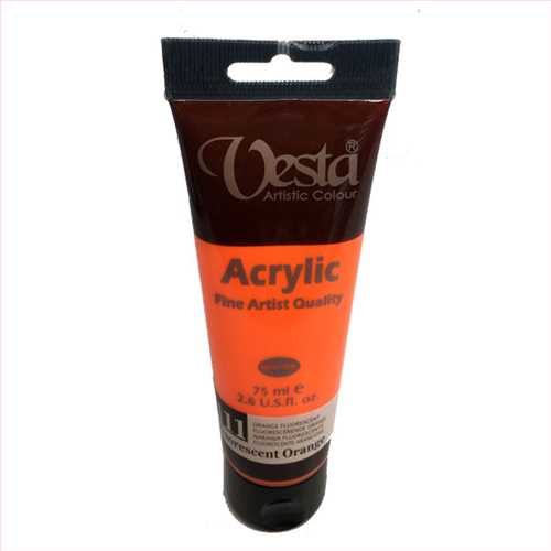 رنگ اکریلیک 75 میل نارنجی (فلورسنت اورنج) کد رنگ 111 (VESTA ACRYLIC FLOURESCENT ORANGE) وستا