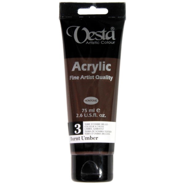 رنگ اکریلیک 75 میل قهوه ای (برنت آمبر) کد رنگ 3  (VESTA ACYLIC BURNT UMBER) وستا