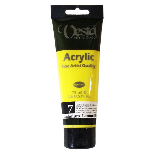 رنگ اکریلیک 75 میل زرد (کادمیوم لمون هیو) کد رنگ 7 (VESTA ACRYLIC CADMIUM LEMON HUE)  وستا