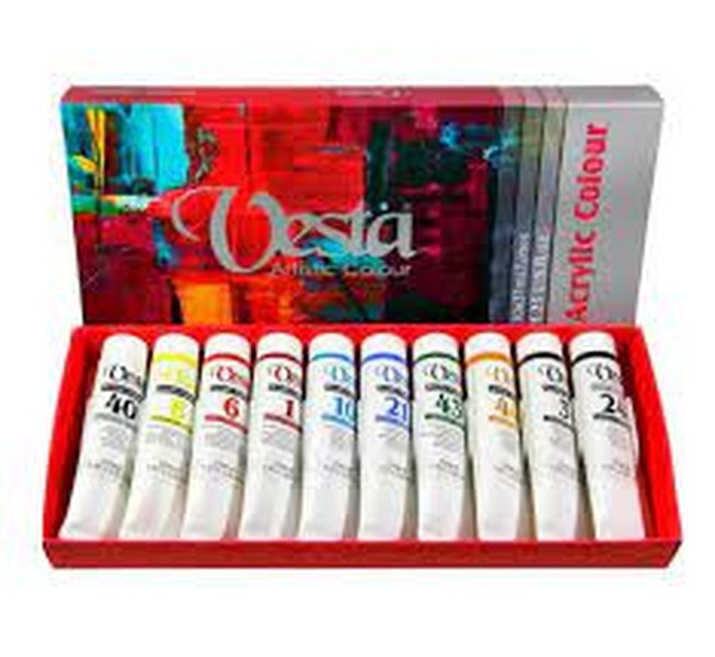 بسته  10 رنگ اکریلیک تیوپی 37 میل(VESTA ACRYLIC COLOUR 10×37 ML TUBES) وستا