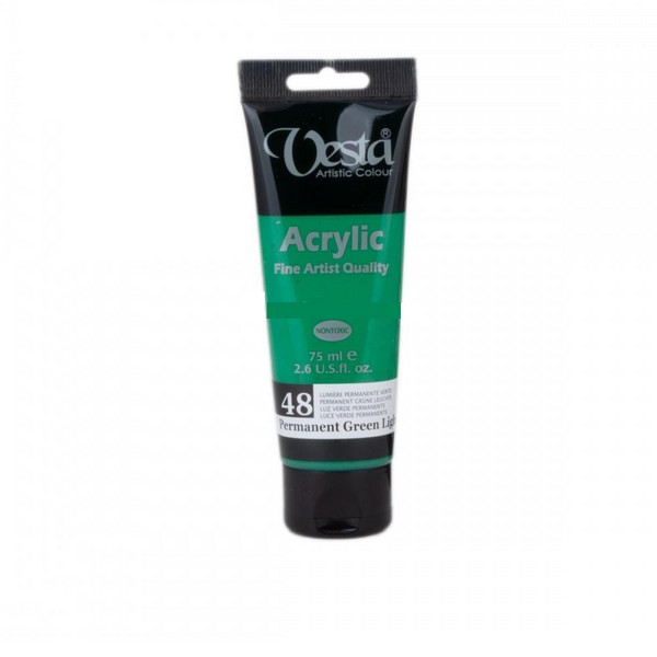 رنگ اکریلیک 75 میل سبز (پرمننت گرین لایت) کد رنگ 48 ( VESTA ACRYLIC PERMANENT GREEN LIGHT ) وستا