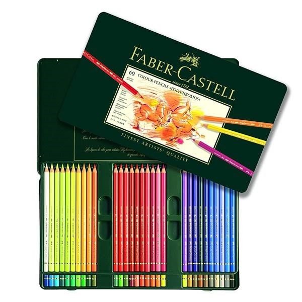 مداد رنگی 60 رنگ جعبه فلزی مدل پلی کروموس (Faber castell 60 colour pencils polychromos) فابر کاستل