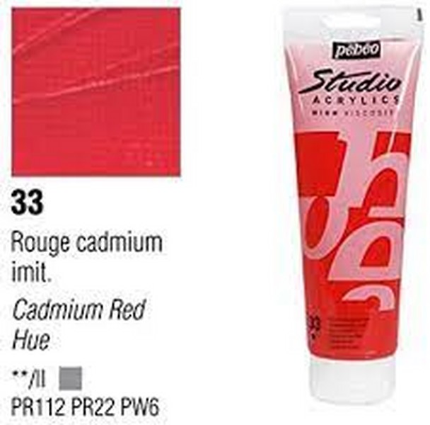 رنگ اکریلیک 100 میل قرمز کادمیوم رد هیو  (CADMIUM RED HUE)  کد رنگ 33 مدل استدیو پ ب او