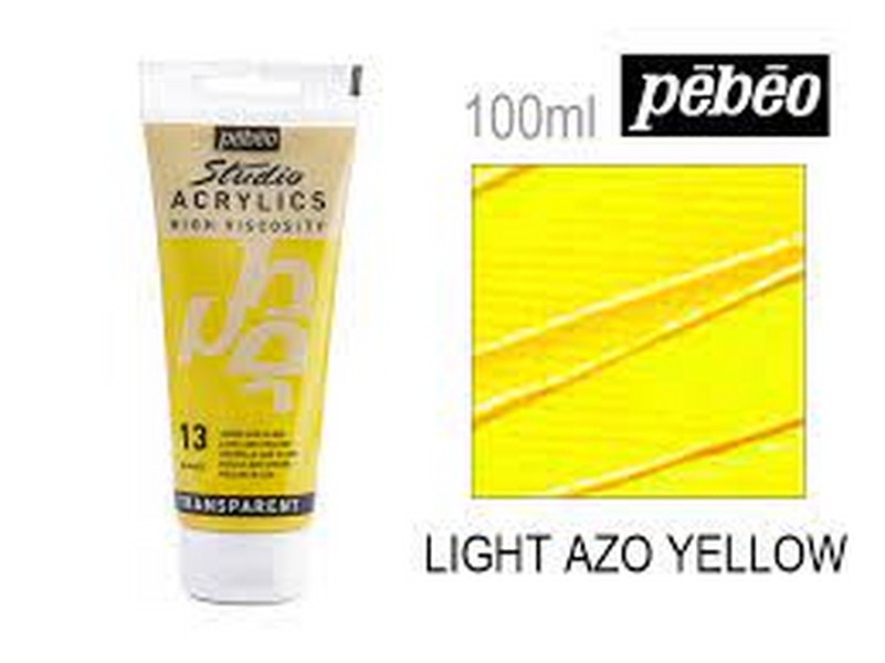 رنگ اکریلیک 100 میل  زرد لایت ازو یلو (LIGHT AZO  YELLOW) کد رنگ 13 مدل استدیو  پ ب او