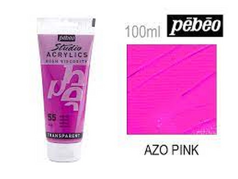 رنگ اکریلیک 100 میل  صورتی پر رنگ ازو پینک (AZO PINK) کد 55  مدل استدیو پ ب او