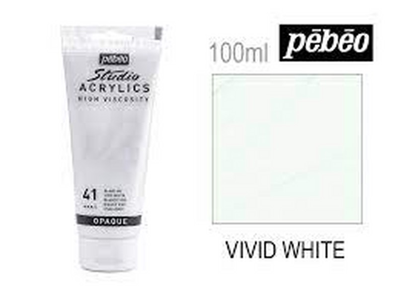 رنگ اکریلیک 100 میل سفید ویوید وایت (VIVID WHITE) کد رنگ 41 مدل استدیو پ ب او