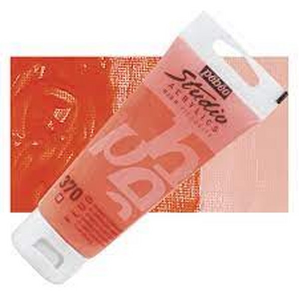 رنگ اکریلیک 100 میل رنگ نارنجی فلورسنت کد رنگ 370 مدل استدیو پ ب او pebeo 370orange FLOURESCENT Acrylics 100 ml