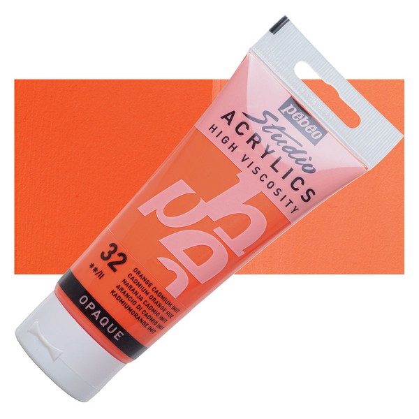 رنگ اکریلیک 100 میل نارنجی کد رنگ 32 مدل استدیو پ ب او pebeo 32  cadmium orange hue Acrylics 100 ml