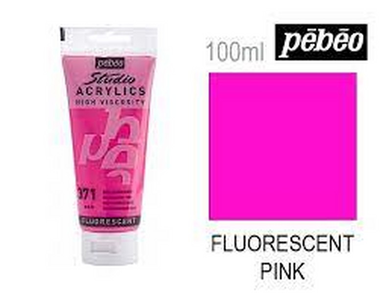 رنگ اکریلیک 100 میل رنگ صورتی فلورسنت کد رنگ 371 مدل استدیو پ ب او pebeo 371 PINK FLOURESCENT Acrylics 100 ml