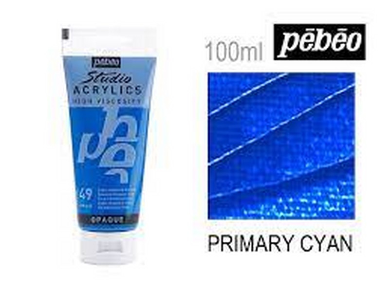 رنگ اکریلیک 100 میل آبی  اوپک پریمری سیان کد رنگ 49 مدل استدیو پ ب او pebeo 49 opaque PRIMARY CYAN Acrylics 100 ml